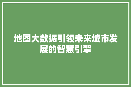 地图大数据引领未来城市发展的智慧引擎 网络技术