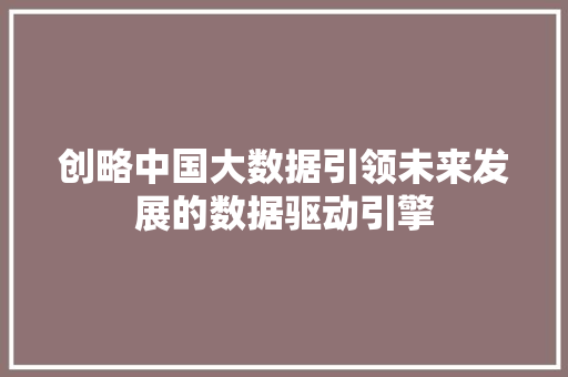 创略中国大数据引领未来发展的数据驱动引擎 电脑配置
