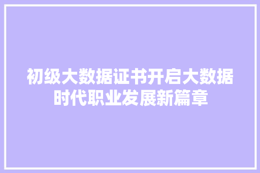 初级大数据证书开启大数据时代职业发展新篇章 电脑基础 初级大数据证书开启大数据时代职业发展新篇章 电脑基础