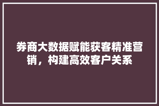 券商大数据赋能获客精准营销，构建高效客户关系 编程语言