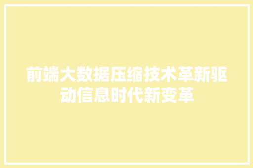 前端大数据压缩技术革新驱动信息时代新变革