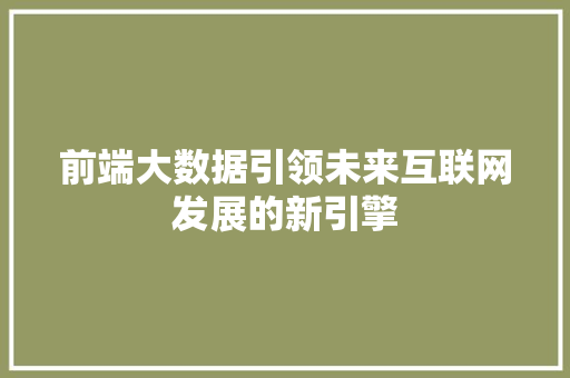 前端大数据引领未来互联网发展的新引擎