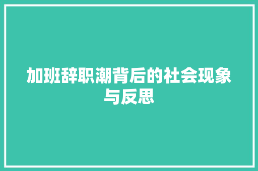 加班辞职潮背后的社会现象与反思