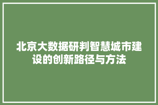 北京大数据研判智慧城市建设的创新路径与方法 电脑配置