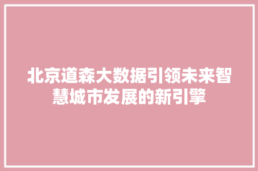 北京道森大数据引领未来智慧城市发展的新引擎 编程语言