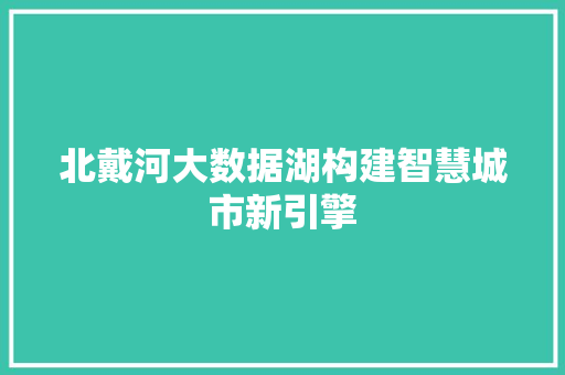 北戴河大数据湖构建智慧城市新引擎 网络技术