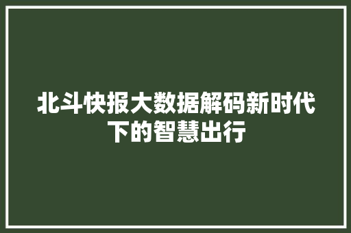 北斗快报大数据解码新时代下的智慧出行 编程语言