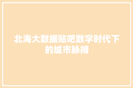 北海大数据贴吧数字时代下的城市脉搏 电脑配置 北海大数据贴吧数字时代下的城市脉搏 电脑配置