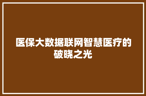 医保大数据联网智慧医疗的破晓之光