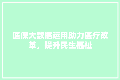 医保大数据运用助力医疗改革，提升民生福祉