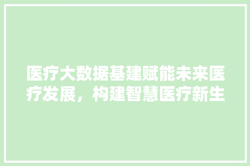 医疗大数据基建赋能未来医疗发展，构建智慧医疗新生态 电脑基础