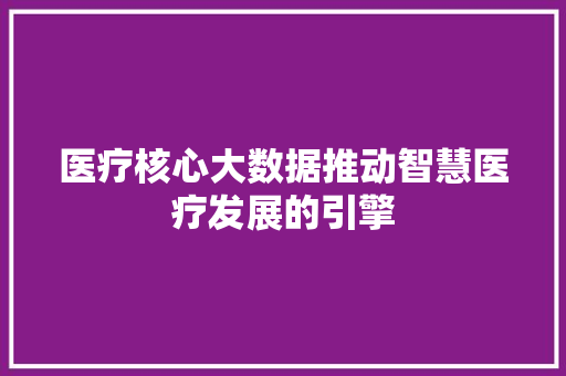 医疗核心大数据推动智慧医疗发展的引擎 电脑基础