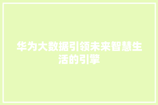 华为大数据引领未来智慧生活的引擎