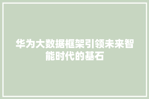 华为大数据框架引领未来智能时代的基石