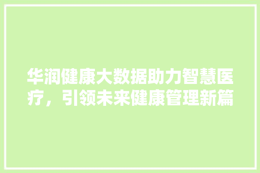 华润健康大数据助力智慧医疗，引领未来健康管理新篇章