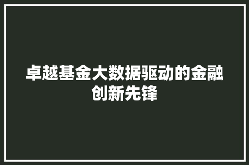 卓越基金大数据驱动的金融创新先锋 电脑基础