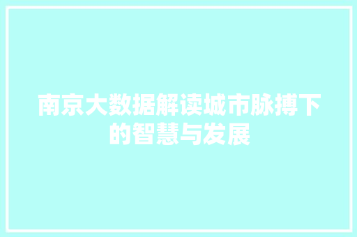 南京大数据解读城市脉搏下的智慧与发展 网络技术