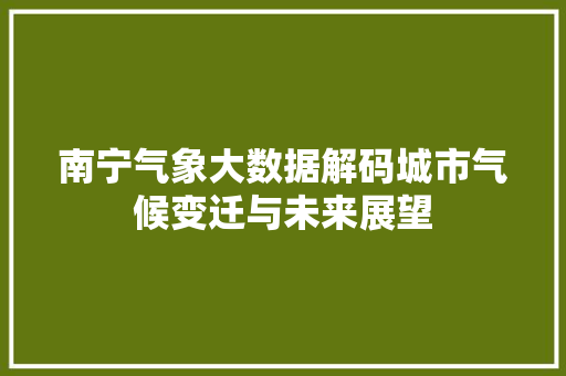 南宁气象大数据解码城市气候变迁与未来展望