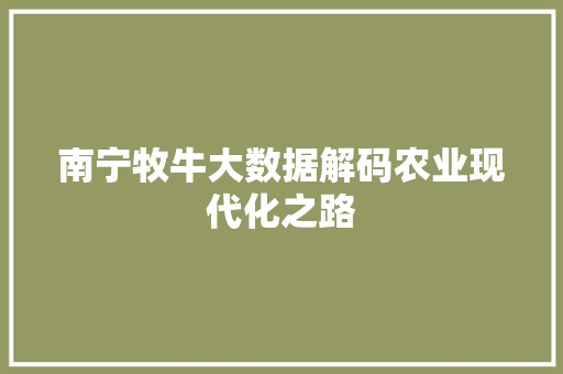 南宁牧牛大数据解码农业现代化之路 电脑基础