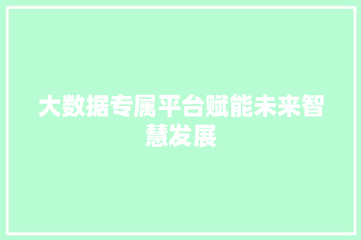 大数据专属平台赋能未来智慧发展