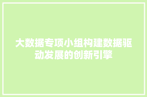 大数据专项小组构建数据驱动发展的创新引擎 网络技术