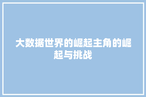 大数据世界的崛起主角的崛起与挑战 编程语言