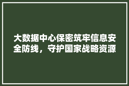 大数据中心保密筑牢信息安全防线，守护国家战略资源