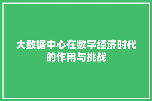 大数据中心在数字经济时代的作用与挑战