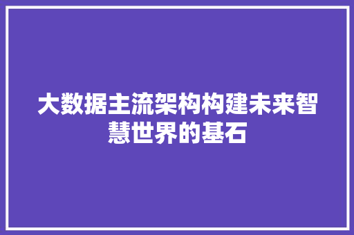 大数据主流架构构建未来智慧世界的基石