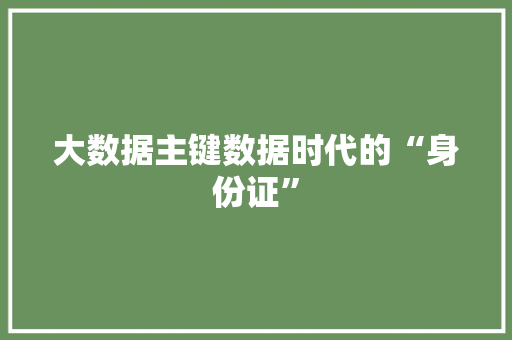 大数据主键数据时代的“身份证” 电脑故障维修 大数据主键数据时代的“身份证” 电脑故障维修
