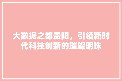 大数据之都贵阳，引领新时代科技创新的璀璨明珠 编程语言