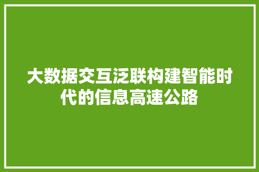 大数据交互泛联构建智能时代的信息高速公路 网络技术