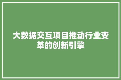 大数据交互项目推动行业变革的创新引擎