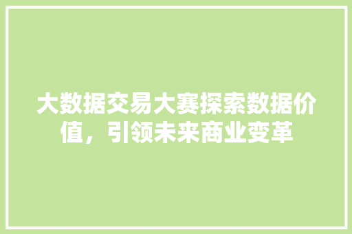 大数据交易大赛探索数据价值,引领未来商业变革 电脑故障维修 大数据交易大赛探索数据价值,引领未来商业变革 电脑故障维修