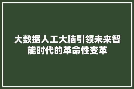 大数据人工大脑引领未来智能时代的革命性变革 电脑配置