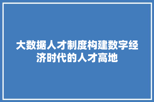 大数据人才制度构建数字经济时代的人才高地 网络技术