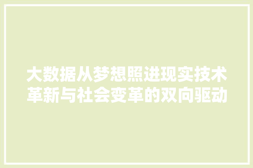 大数据从梦想照进现实技术革新与社会变革的双向驱动 电脑配置
