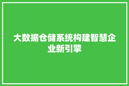 大数据仓储系统构建智慧企业新引擎 电脑配置