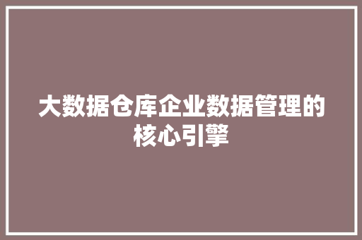 大数据仓库企业数据管理的核心引擎 编程语言
