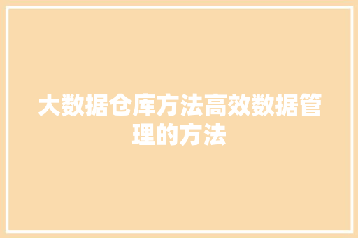 大数据仓库方法高效数据管理的方法 网络技术