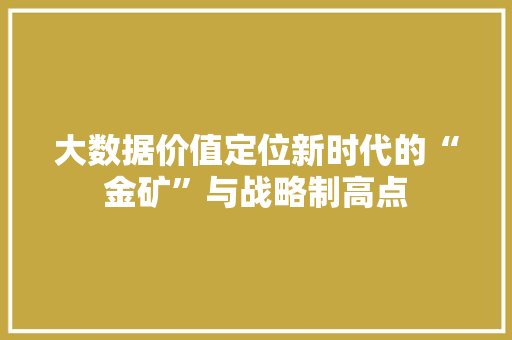 大数据价值定位新时代的“金矿”与战略制高点 操作系统 大数据价值定位新时代的“金矿”与战略制高点 操作系统