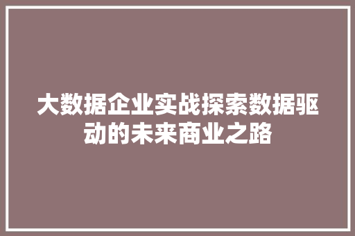 大数据企业实战探索数据驱动的未来商业之路 电脑基础