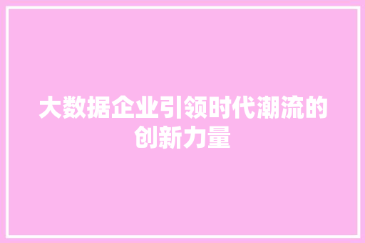 大数据企业引领时代潮流的创新力量 网络技术