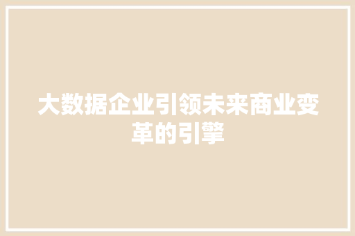 大数据企业引领未来商业变革的引擎 网络技术
