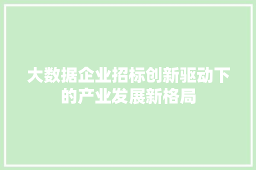 大数据企业招标创新驱动下的产业发展新格局 网络技术