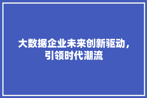 大数据企业未来创新驱动，引领时代潮流 电脑故障维修