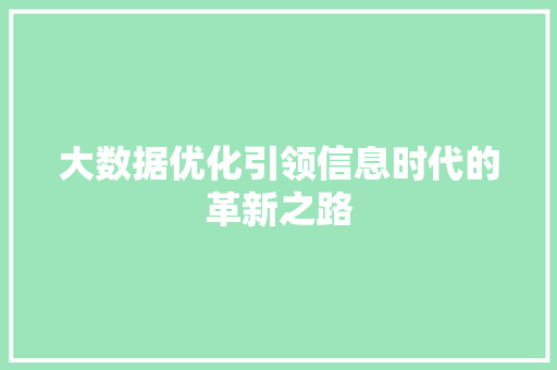 大数据优化引领信息时代的革新之路 电脑故障维修