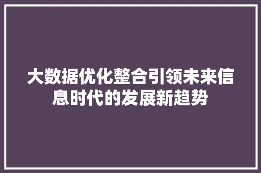 大数据优化整合引领未来信息时代的发展新趋势