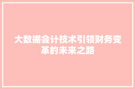 大数据会计技术引领财务变革的未来之路