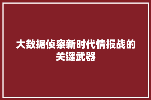 大数据侦察新时代情报战的关键武器